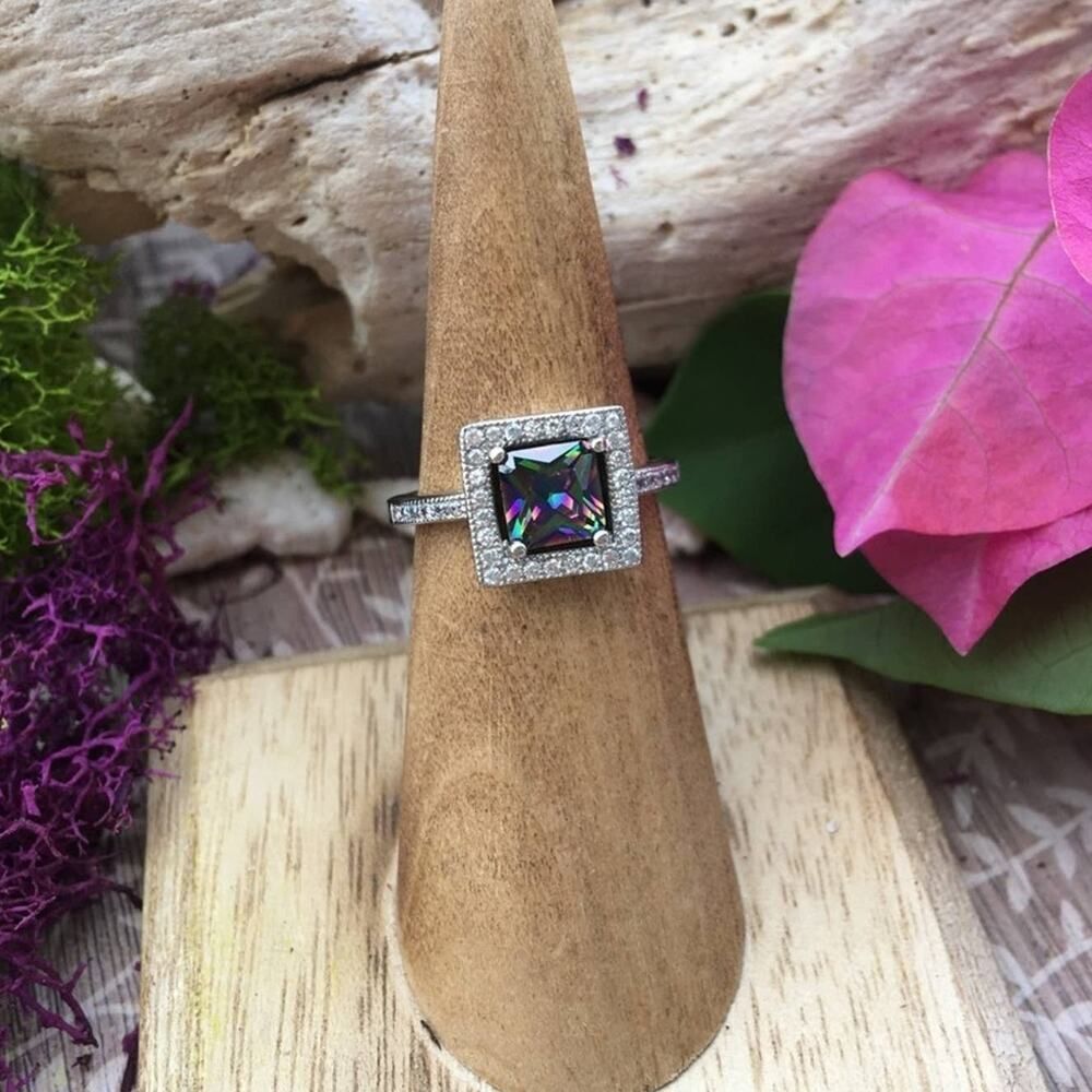 Rainbow Topaz Sterling Silver Square Ring